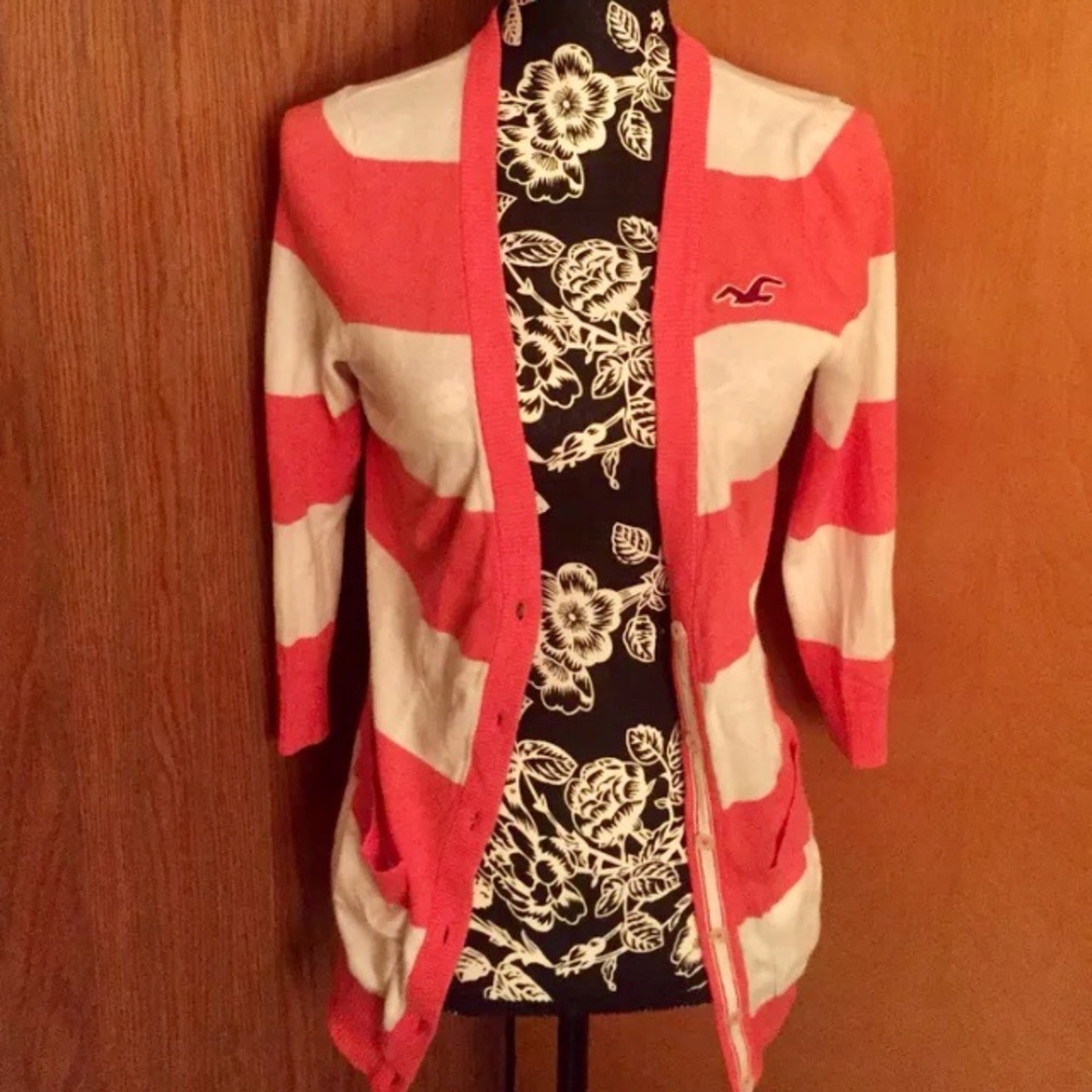 Pink & White Striped Hollister Sweater, Size M